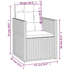 Vidaxl 3 részes szürke polyrattan kültéri ülőgarnitúra párnákkal (319193)