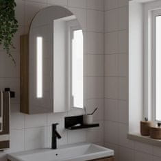 Greatstore tölgyszínű fürdőszobai ívelt tükörszekrény LED-del 42x13x70 cm