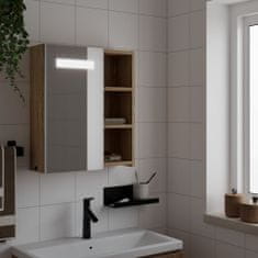 Greatstore tölgyszínű tükrös fürdőszobaszekrény LED-del 45 x 13 x 52 cm