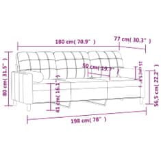 Vidaxl 3 személyes bordó szövetkanapé díszpárnákkal 180 cm 3200796