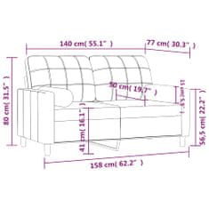 Vidaxl 2 személyes fekete szövet kanapé díszpárnákkal 140 cm 3200786