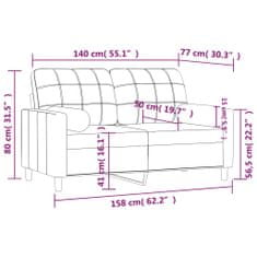 Vidaxl 2 személyes sötétszürke szövet kanapé díszpárnákkal 140 cm 3200783