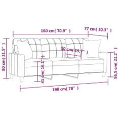 Vidaxl 3 személyes fekete műbőr kanapé díszpárnákkal 180 cm 3200808