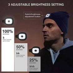 Netscroll Sokoldalú sapka LED lámpával, téli sapka, kiváló láthatóság a sötétben, modern tervezés lehetővé teszi a kéz nélküli megvilágítást, tökéletes futáshoz, kempingezéshez, horgászathoz, LightBeanie