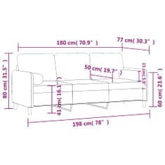 Vidaxl 3 személyes fekete bársony kanapé díszpárnákkal 180 cm 3200896