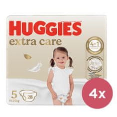 4x HUGGIES Extra Care 5 eldobható pelenka (12-17 kg) 28 db