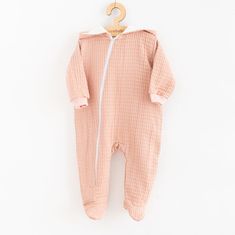 NEW BABY Új Baby Comfort Clothes Baby Muslin Jumpsuit kapucnival rózsaszín - 80 (9-12m)