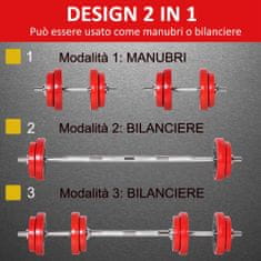 HOMCOM 20 kg-os rúd és súlyzókészlet, karcálló, piros