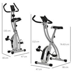 HOMCOM fitneszkerékpár, összecsukható, 8 fokozatú mágneses ellenállás, LCD monitor, 86x47x112, ezüst/fekete