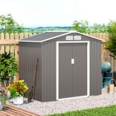 OUTSUNNY kerti ház szürke vaslemezzel 213x127x185cm