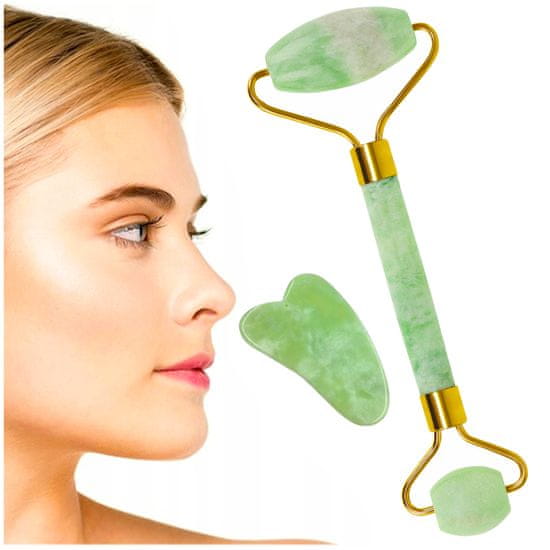 BigBuy Jade köves görgős arcmasszírozó Gua Sha masszírozóval (BB-8657)