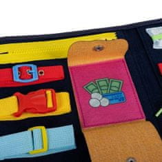 BigBuy Színes, érdekes érzékszervfejlesztő matató táska babáknak rengeteg zsebbel - 28 x 33 x 2 cm (BB-23618)