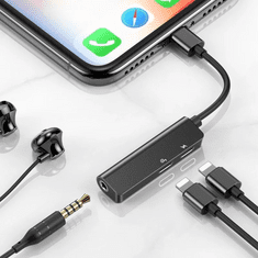 BASEUS Audió és töltő adapter 3in1, elosztó, Lightning - Lightning töltő - Lightning audió - 3.5 mm jack átalakító, L52, fekete (RS123084)