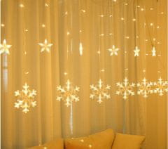 Malatec Karácsonyi fények fényfüggöny 138 LED meleg fehér 8 funkciós hópelyhek 31V