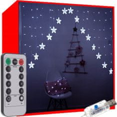 Malatec Karácsonyi fények fényfüggöny 136 LED hideg fehér 8 funkciós USB csillagok