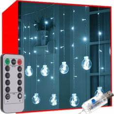Malatec Karácsonyi fények fényfüggöny 108 LED hideg fehér 8 funkciós USB golyók