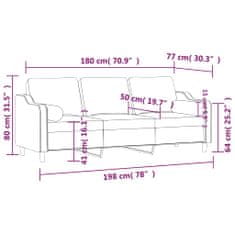 Vidaxl 3 személyes tópszínű szövetkanapé díszpárnákkal 180 cm 3200860