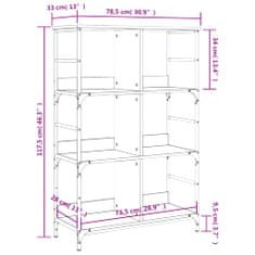 Vidaxl szürke sonoma színű szerelt fa könyvespolc 78,5 x 33 x 117,5 cm 835252