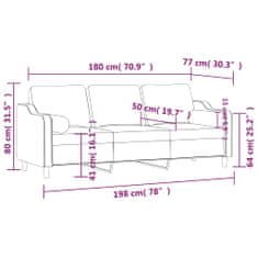 Vidaxl 3 személyes bordó szövetkanapé díszpárnákkal 180 cm 3200859