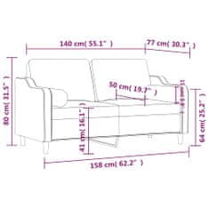 Vidaxl 2 személyes világossárga szövet kanapé díszpárnákkal 140 cm 3200850