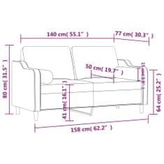 Vidaxl 2 személyes barna szövet kanapé díszpárnákkal 140 cm 3200848