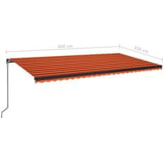 Vidaxl narancssárga és barna kézzel kihúzható napellenző 600 x 350 cm 3069240