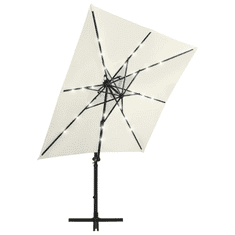 Vidaxl homokszínű konzolos napernyő rúddal és LED-fényekkel 250 cm (312320)