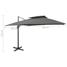 Vidaxl antracitszürke dupla tetejű konzolos napernyő 300 x 300 cm (312372)