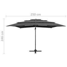 Vidaxl 4 szintes antracitszürke napernyő alumíniumrúddal 250 x 250 cm (313822)