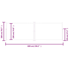 Vidaxl antracitszürke behúzható oldalsó napellenző 200 x 600 cm (318008)