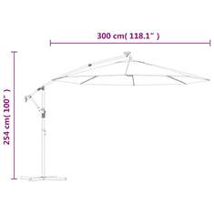 Vidaxl tópszínű konzolos napernyő LED-fényekkel és acélrúddal 300 cm (44522)