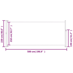 Vidaxl szürke behúzható oldalsó terasznapellenző 220 x 500 cm (313431)