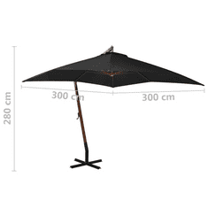Vidaxl fekete tömör fenyőfa függő napernyő rúddal 3 x 3 m (313778)