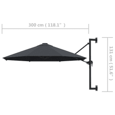 Vidaxl antracitszürke falra szerelhető napernyő fémrúddal 300 cm (44865)