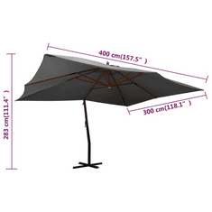 Vidaxl antracitszürke konzolos napernyő fa rúddal 400 x 300 cm (318430)