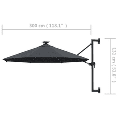 Vidaxl antracitszürke fali napernyő LED-ekkel és fémrúddal 300 cm (312524)