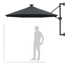 Vidaxl antracitszürke fali napernyő LED-ekkel és fémrúddal 300 cm (312524)