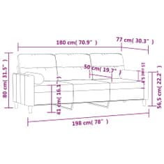 Vidaxl 3 személyes világossárga szövet kanapé díszpárnákkal 180 cm 3200834