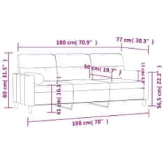 Vidaxl 3 személyes bordó szövetkanapé díszpárnákkal 180 cm 3200835