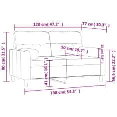 Vidaxl 2 személyes barna szövet kanapé díszpárnákkal 120 cm 3200816