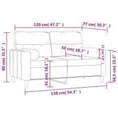 Vidaxl 2 személyes világossárga szövet kanapé díszpárnákkal 120 cm 3200818