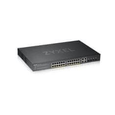 Zyxel GS1920-24HPv2, 28 portos Smart Managed PoE Switch 24x Gigabit Copper PoE és 4x Gigabit dual pers., hybird mód, stabil, stabil