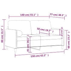 Vidaxl 2 személyes fekete bársony kanapé díszpárnákkal 140 cm 3200886