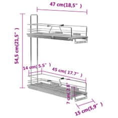 Vidaxl ezüstszínű kétszintes kihúzható konyhai drótkosár 47x15x54,5 cm 50971