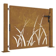 Vidaxl fűmintás corten acél kerti kapu 105 x 105 cm 153227