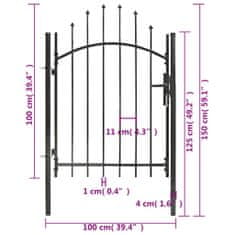 Vidaxl fekete acél kertkapu 1 x 1,5 m 143058