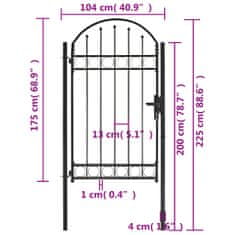 Vidaxl ívelt tetejű fekete acél kerítéskapu 100 x 175 cm 143087