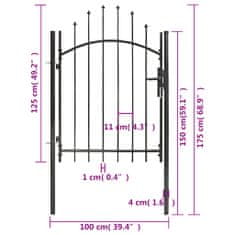 Vidaxl fekete acél kertkapu 1 x 1,75 m 143059