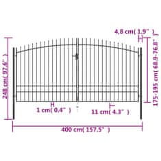 Vidaxl kétajtós lándzsahegytetejű kerítéskapu 400 x 248 cm 145742