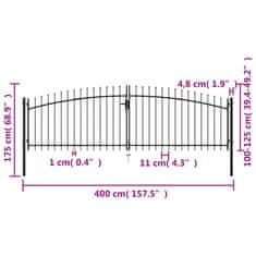 Vidaxl kétajtós lándzsahegytetejű kerítéskapu 400 x 175 cm 145739